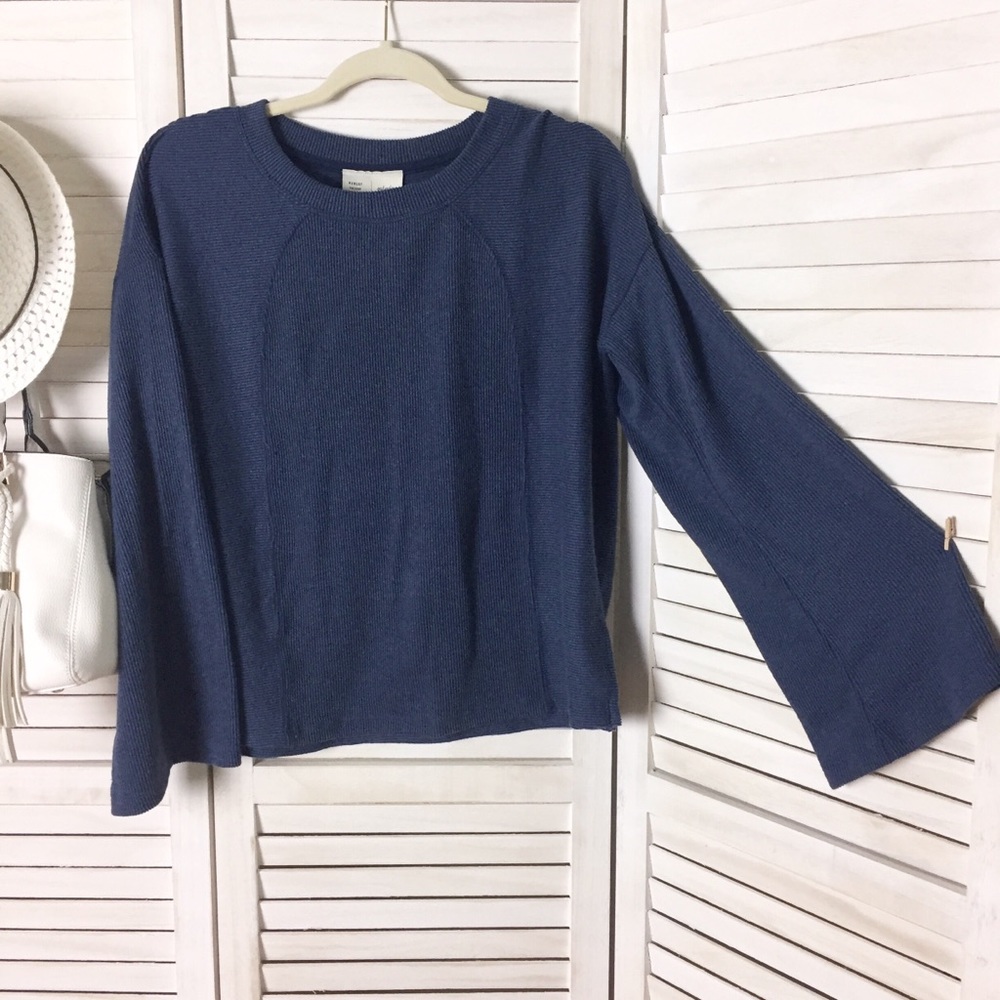 Anthropologie Navy Ribbed Knit Top - S